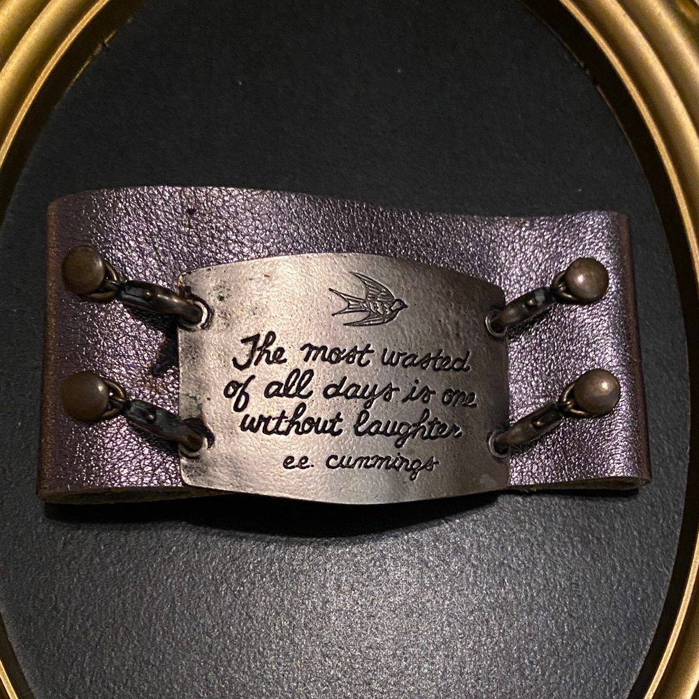 Metallic Leather Bracelet with Inspirational Quote